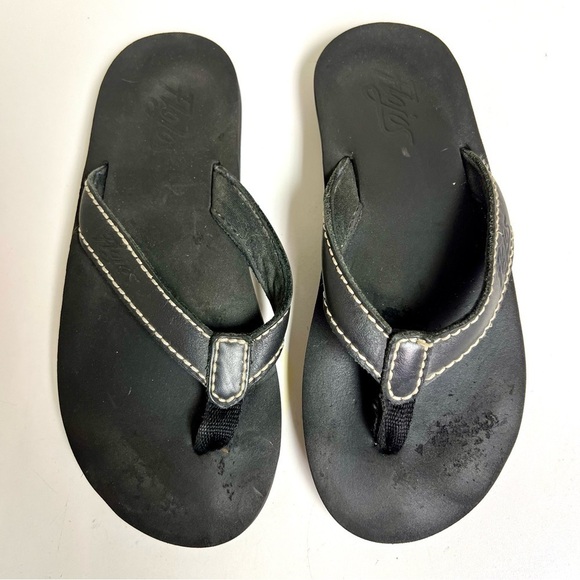 FLOJOS Arch support black leather flip flops women’s size 5.5 - Picture 1 of 8